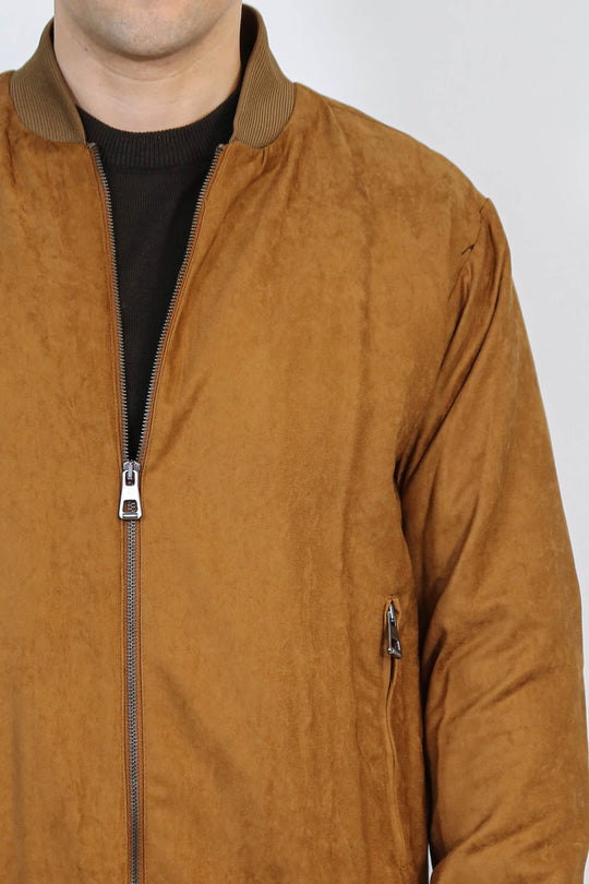 Tan Bomber Jacket, Black Sweater, Black Pants Outfit - Wessi - Casual Elegance