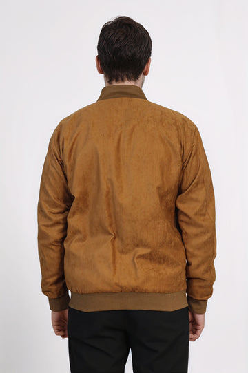 Tan Bomber Jacket, Black Sweater, Black Pants Outfit - Wessi - Casual Elegance