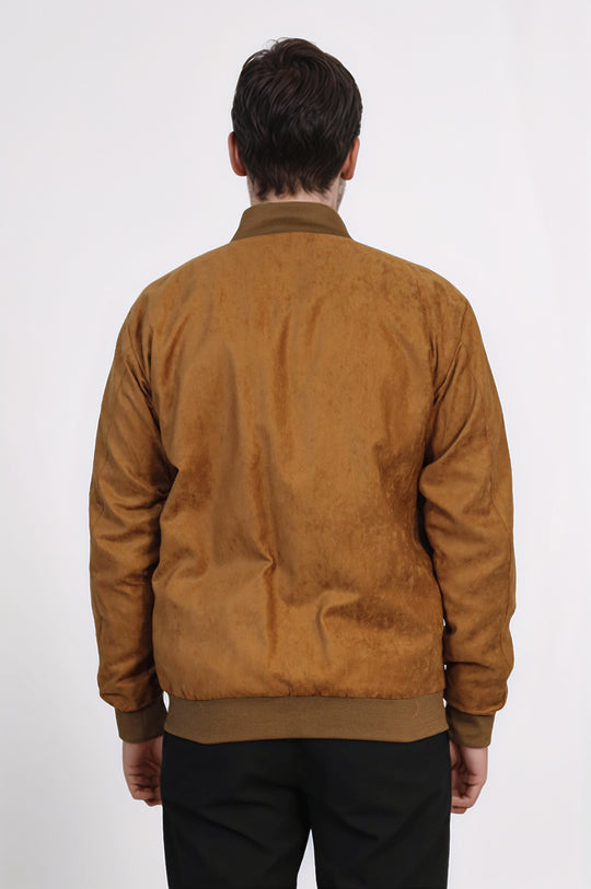 Tan Bomber Jacket, Black Sweater, Black Pants Outfit - Wessi - Casual Elegance