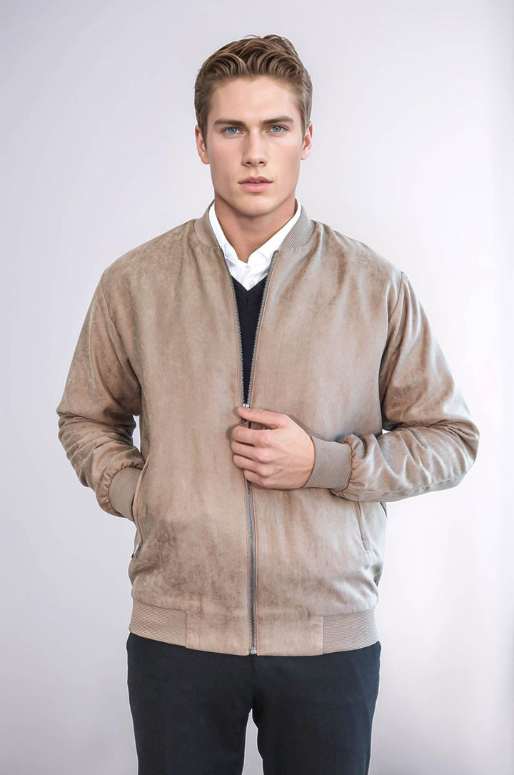 Manteau Bomber Homme Crème Uni avec Poches Zippées - Wessi