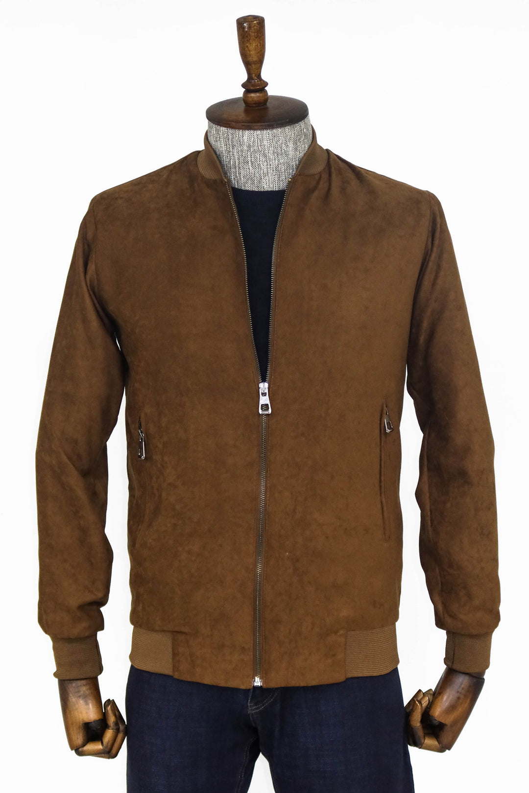 Cappotto bomber da uomo marrone con tasche semplici con cerniera - Wessi