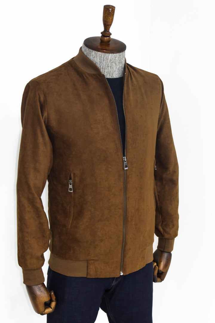 Cappotto bomber da uomo marrone con tasche semplici con cerniera - Wessi