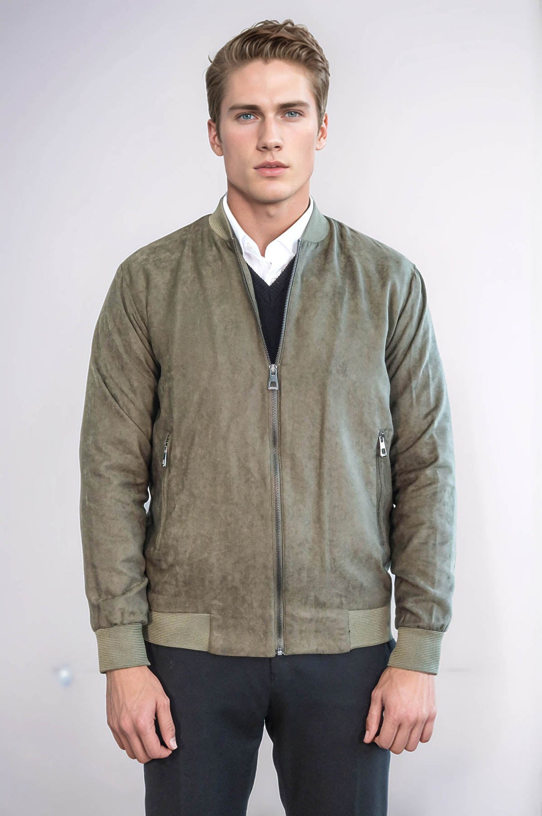 Manteau Bomber Homme Vert Clair Poches Zippées Unies - Wessi