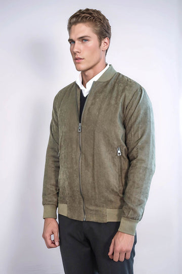 معطف بومبر رجالي باللون الأخضر الفاتح بجيوب بسحاب عادي - ويسي