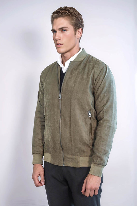 معطف بومبر رجالي باللون الأخضر الفاتح بجيوب بسحاب عادي - ويسي