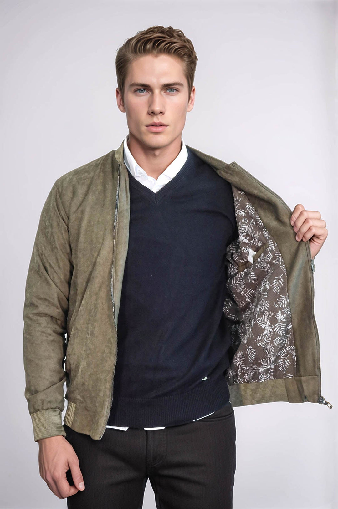 Manteau Bomber Homme Vert Clair Poches Zippées Unies - Wessi