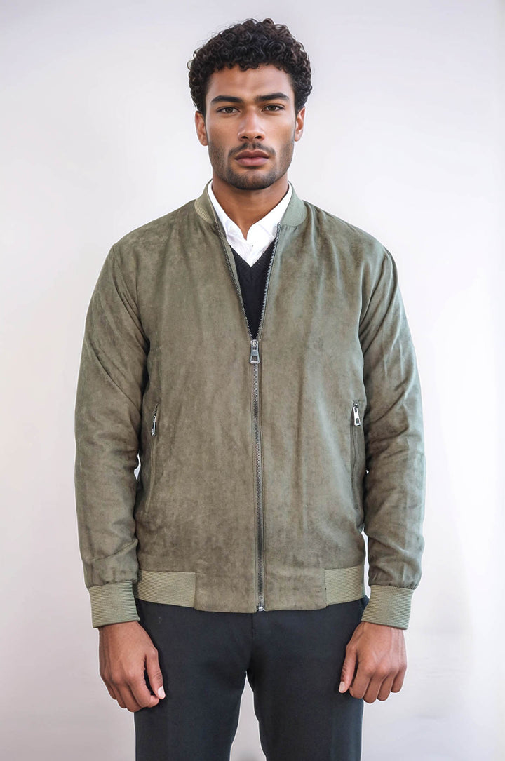 Cappotto bomber da uomo verde chiaro con tasche con cerniera semplici - Wessi