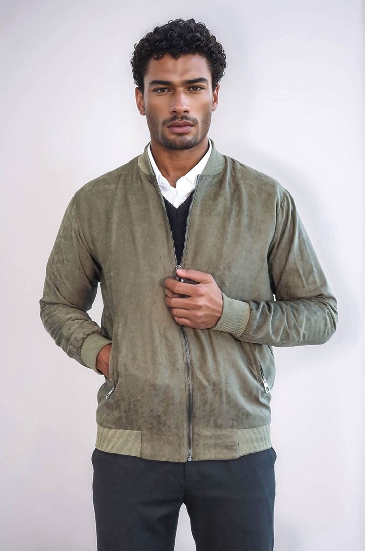 Cappotto bomber da uomo verde chiaro con tasche con cerniera semplici - Wessi
