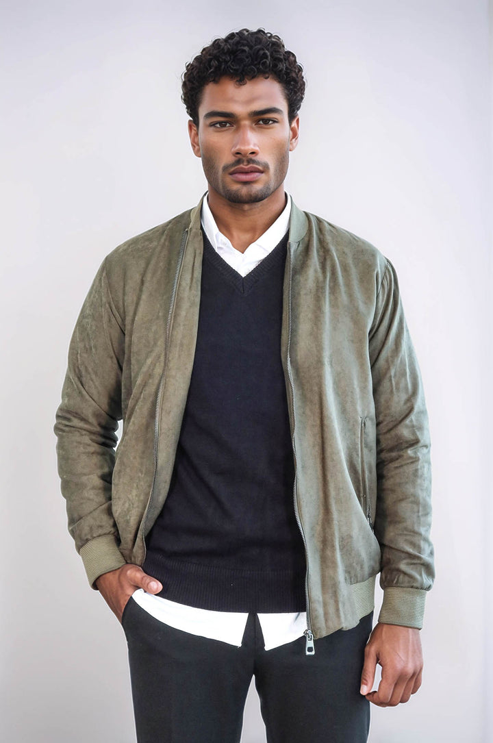 Cappotto bomber da uomo verde chiaro con tasche con cerniera semplici - Wessi