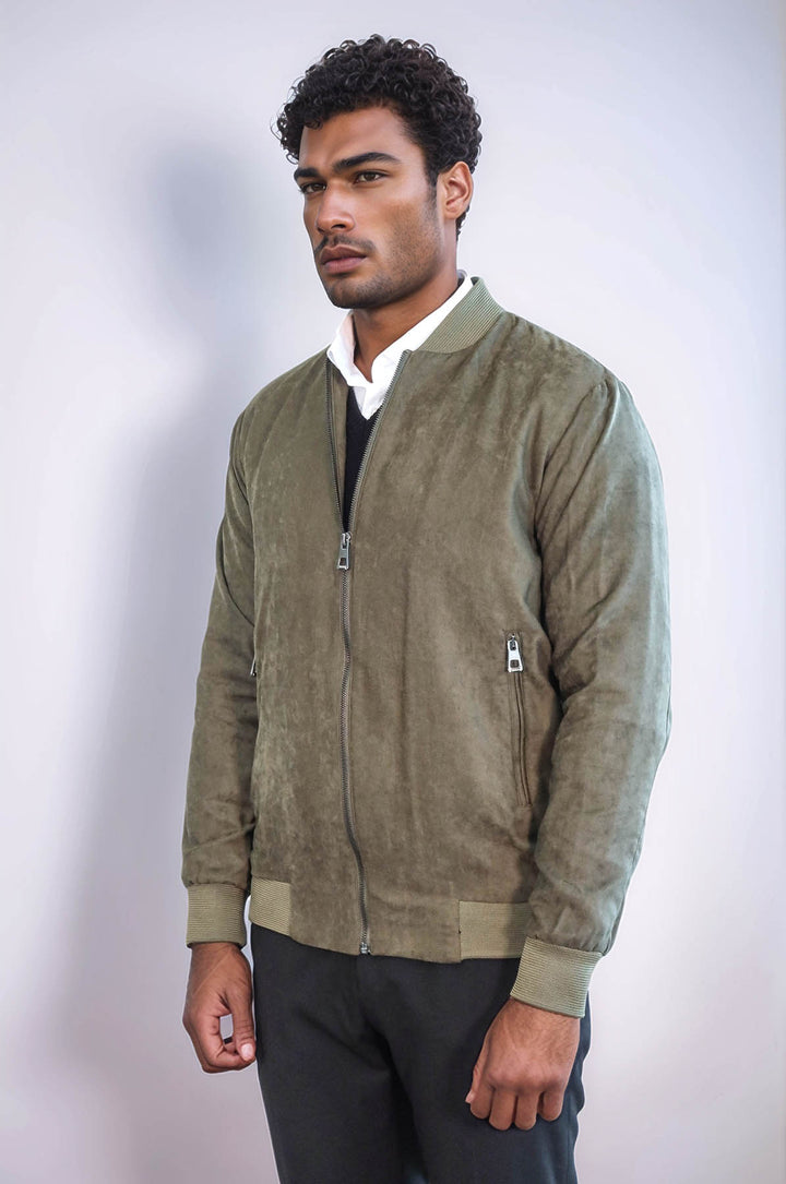 Cappotto bomber da uomo verde chiaro con tasche con cerniera semplici - Wessi