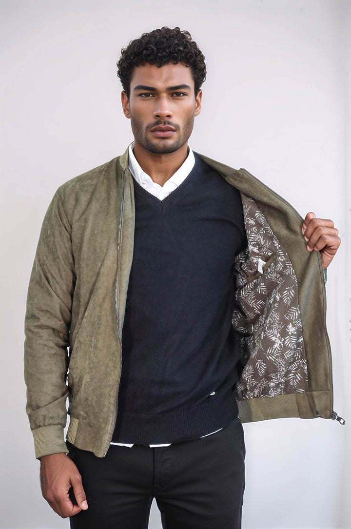 Cappotto bomber da uomo verde chiaro con tasche con cerniera semplici - Wessi