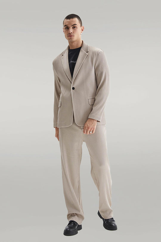 Men's Beige Ribbed Textured Oversize Suit | Wessi – Wessi