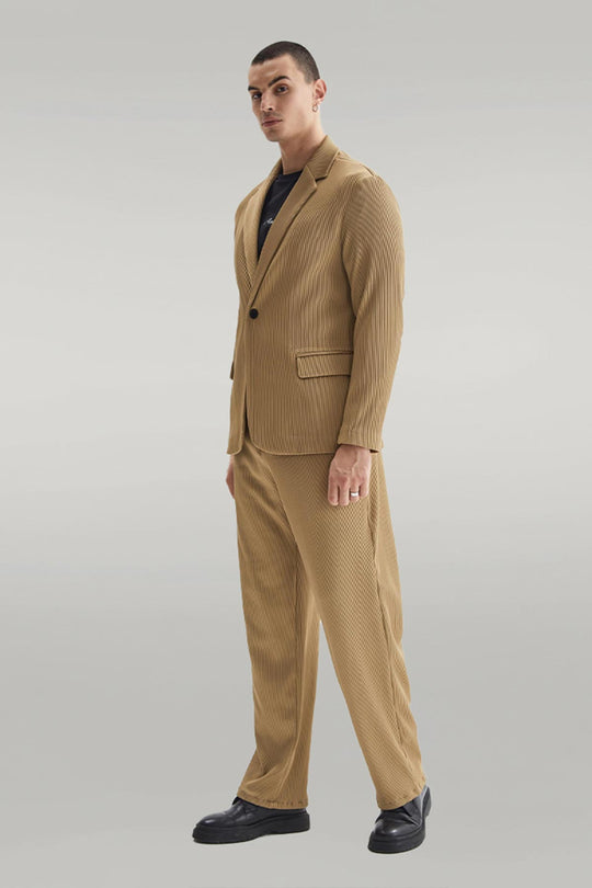 Costume Oversize Côtelé Texturé Beige Foncé Pour Homme - Wessi