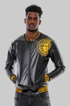 Black Leather Touch Printed Seasonal Coat - Wessi