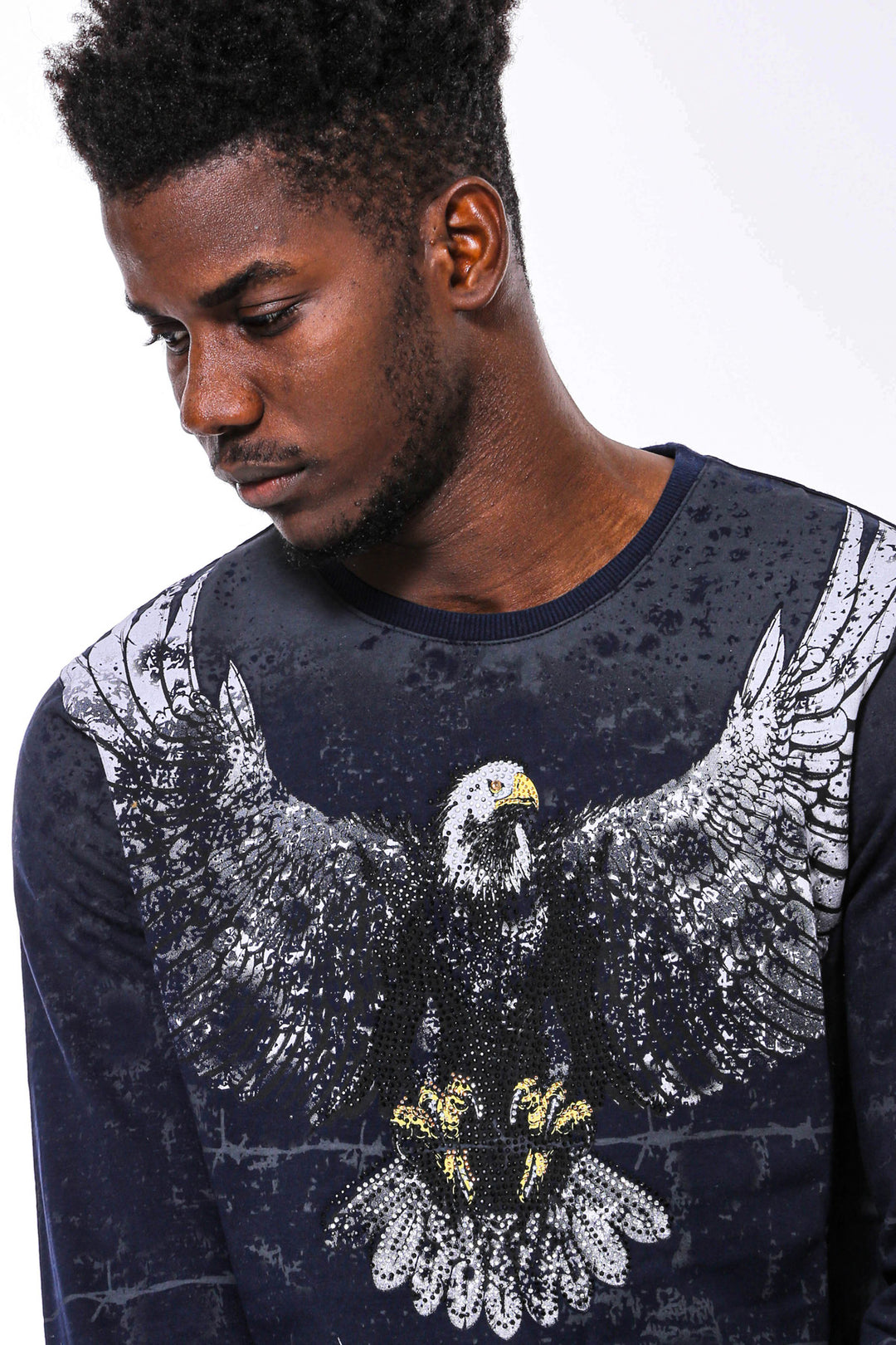 Sudadera Azul Marino Estampado Águila Slim Fit - Wessi