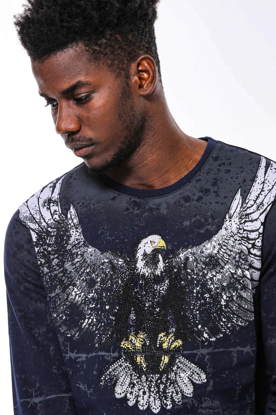 Felpa blu navy slim fit con motivo aquila - Wessi