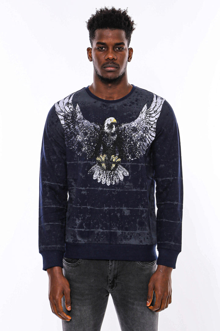 Sudadera Azul Marino Estampado Águila Slim Fit - Wessi