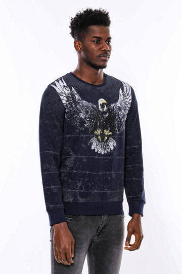 Felpa blu navy slim fit con motivo aquila - Wessi