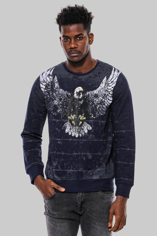 Felpa blu navy slim fit con motivo aquila - Wessi