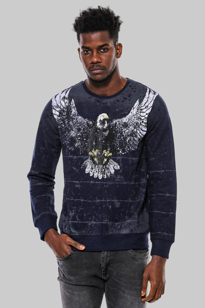 Sudadera Azul Marino Estampado Águila Slim Fit - Wessi
