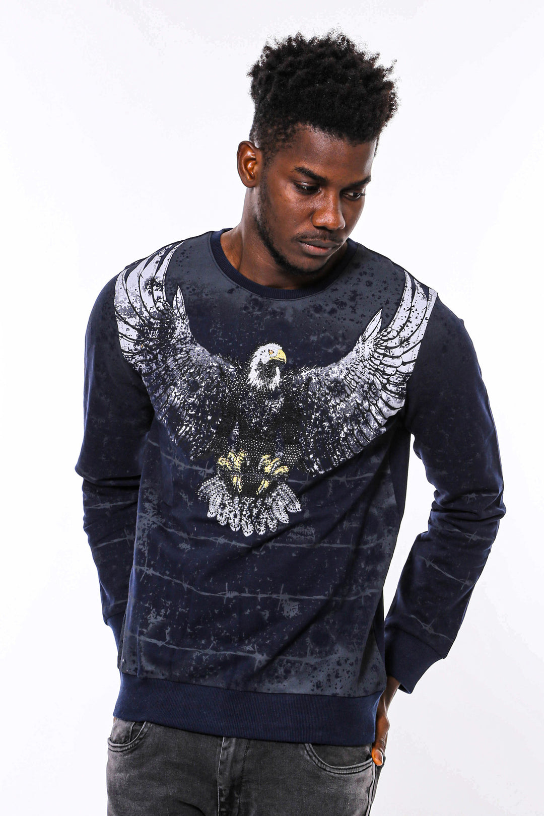 Sudadera Azul Marino Estampado Águila Slim Fit - Wessi