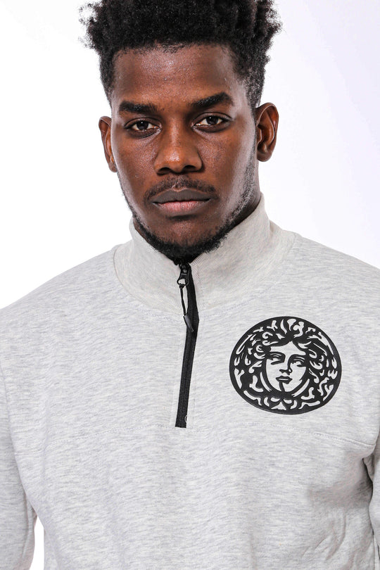 Sweat Gris à Motifs Col Mao - Wessi