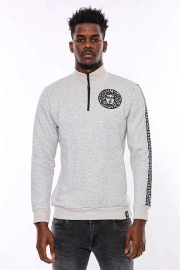 Sweat Gris à Motifs Col Mao - Wessi