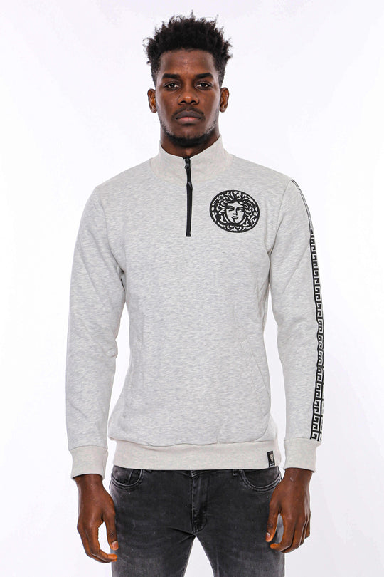 Sweat Gris à Motifs Col Mao - Wessi