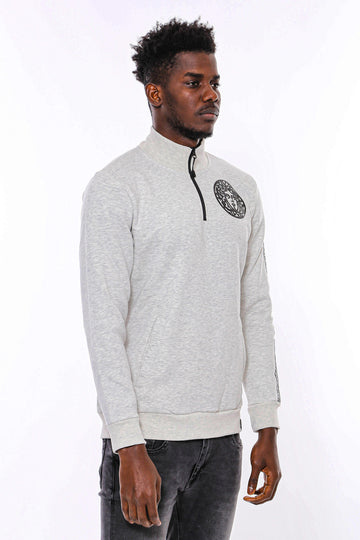 Sweat Gris à Motifs Col Mao - Wessi