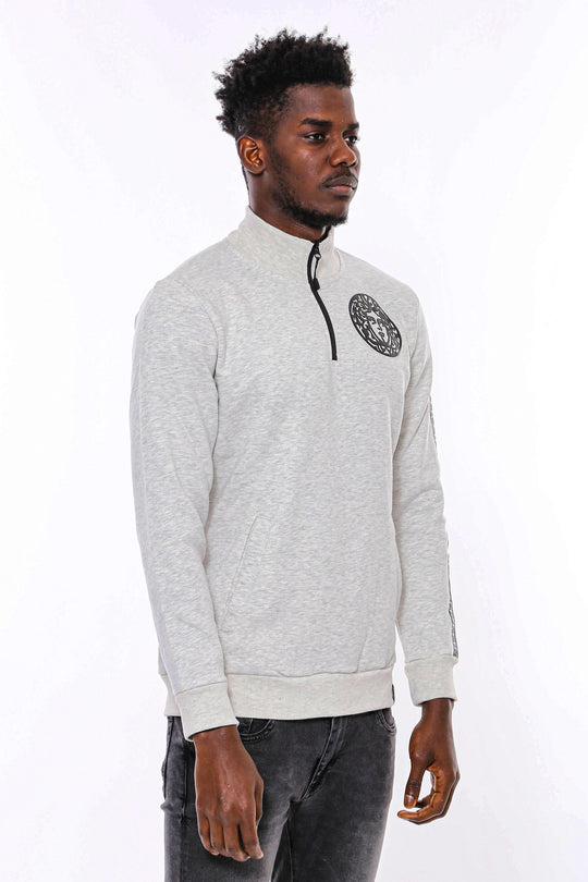 Sweat Gris à Motifs Col Mao - Wessi