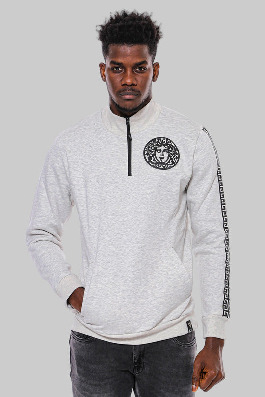 Sweat Gris à Motifs Col Mao - Wessi