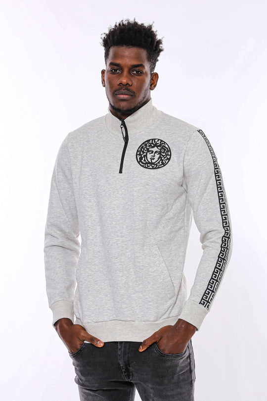 Sweat Gris à Motifs Col Mao - Wessi