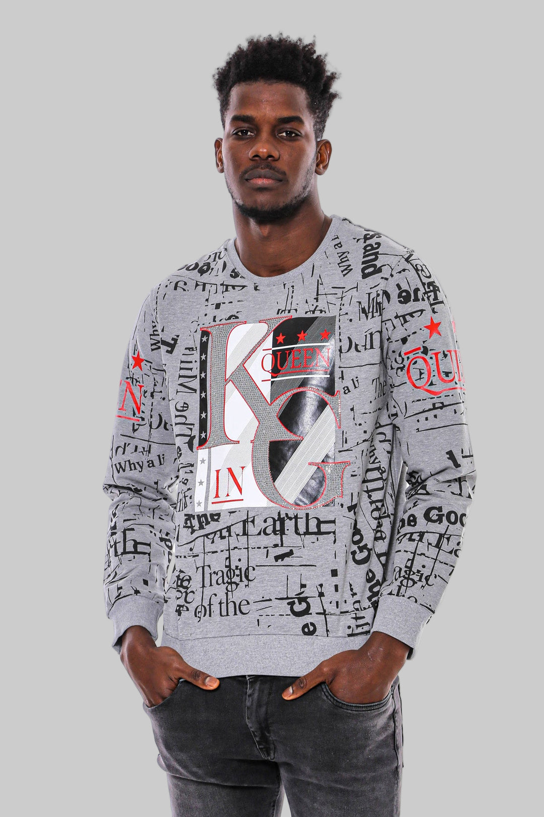 Felpa grigia slim fit a fantasia - Wessi