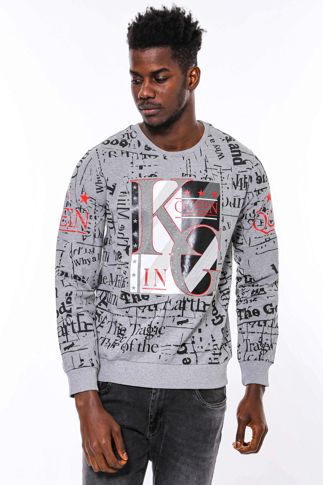 Felpa grigia slim fit a fantasia - Wessi