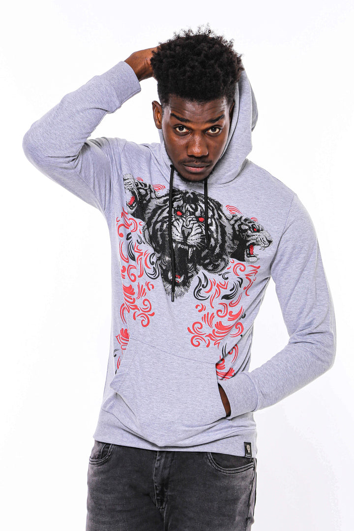 Sudadera Estampada Gris Plata Con Capucha - Wessi