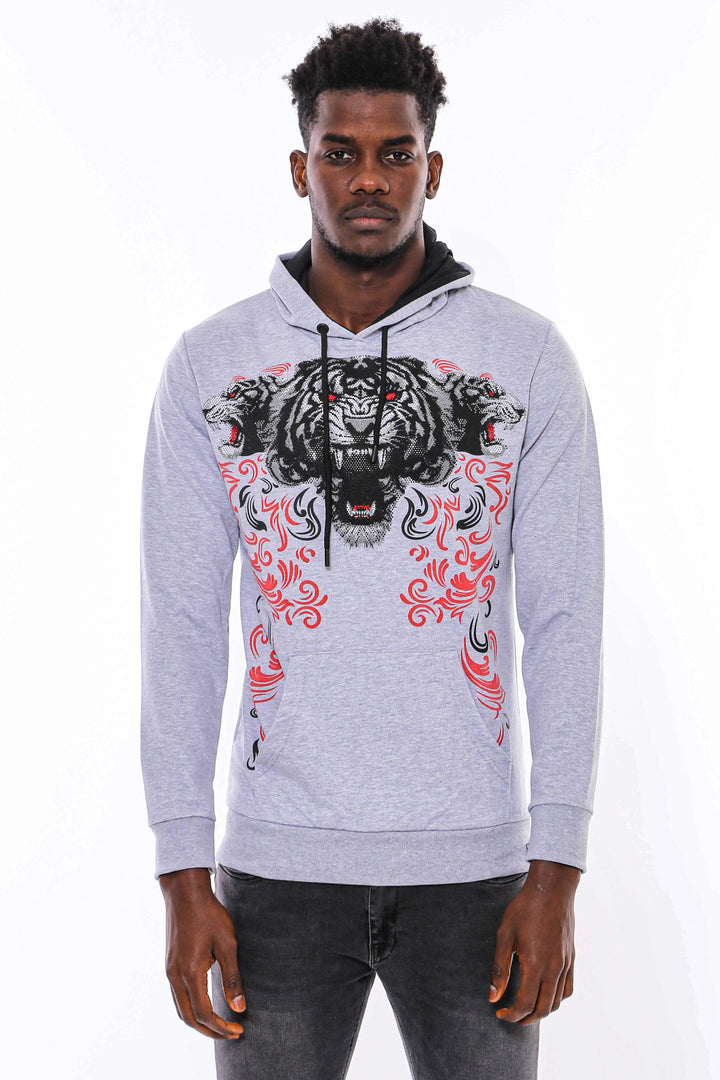 Sudadera Estampada Gris Plata Con Capucha - Wessi