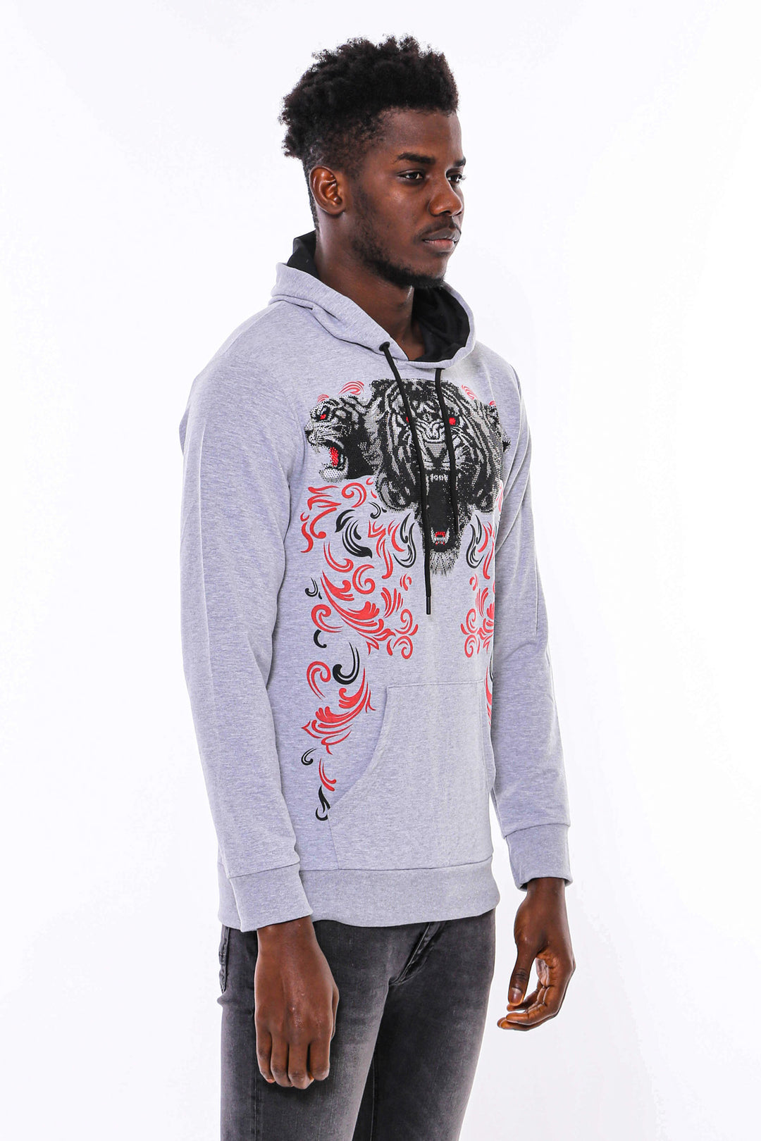 Sudadera Estampada Gris Plata Con Capucha - Wessi