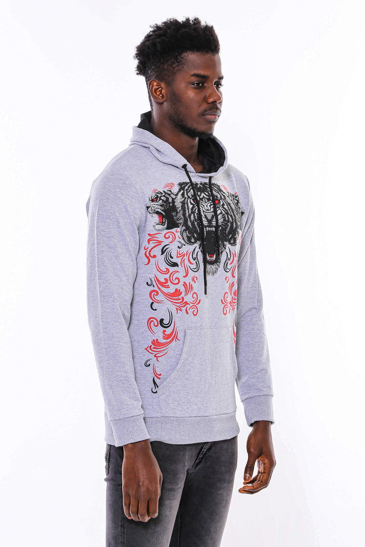 Sudadera Estampada Gris Plata Con Capucha - Wessi