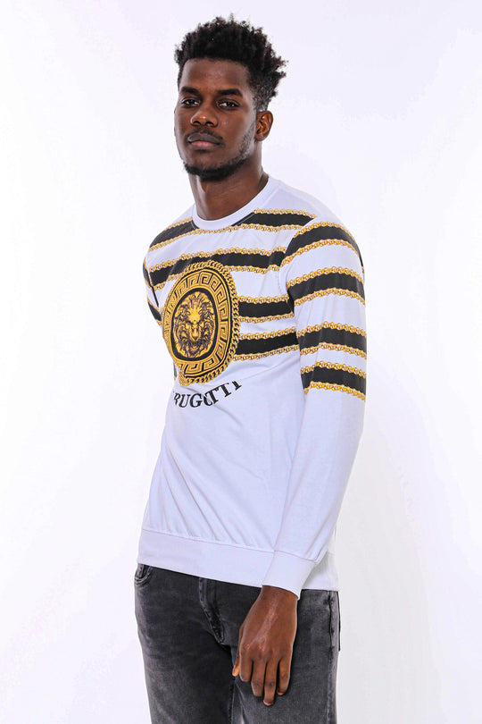 Patterned Slim Fit White Sweatshirt - Wessi