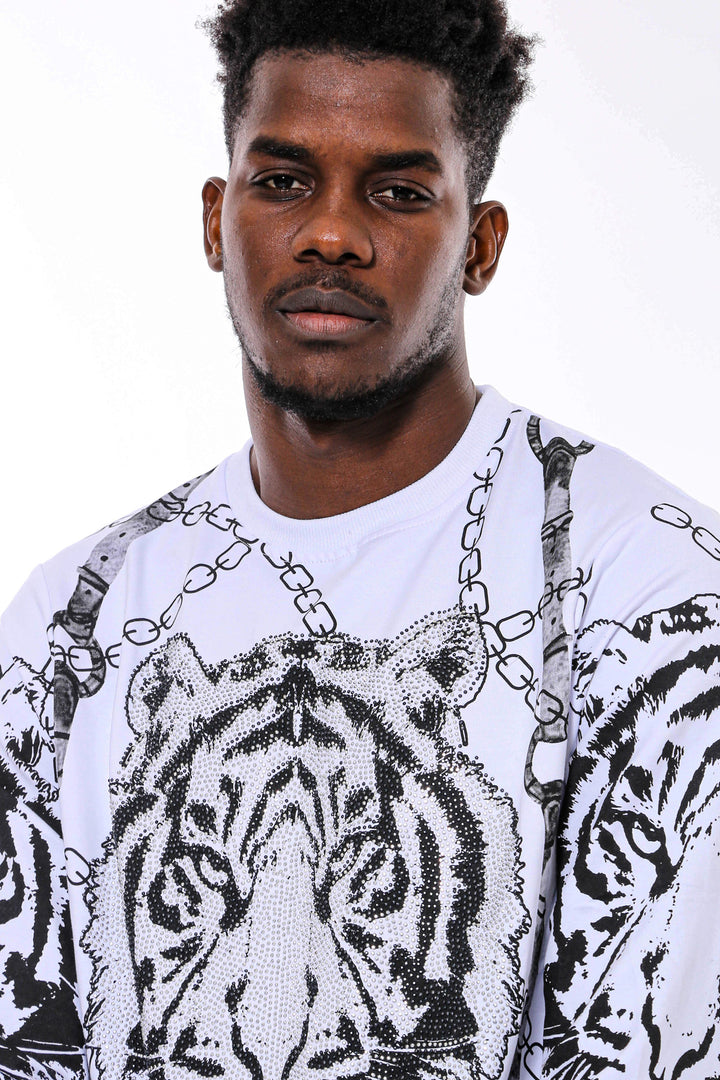 Sudadera Blanca Estampado Tigre Slim FitSudadera Blanca Estampado Tigre Slim Fit - Wessi
