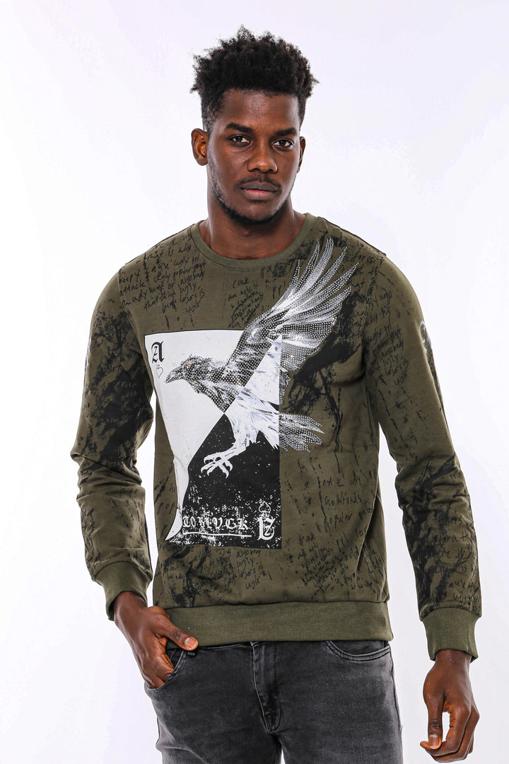 Felpa slim fit con fantasia verde scuro - Wessi
