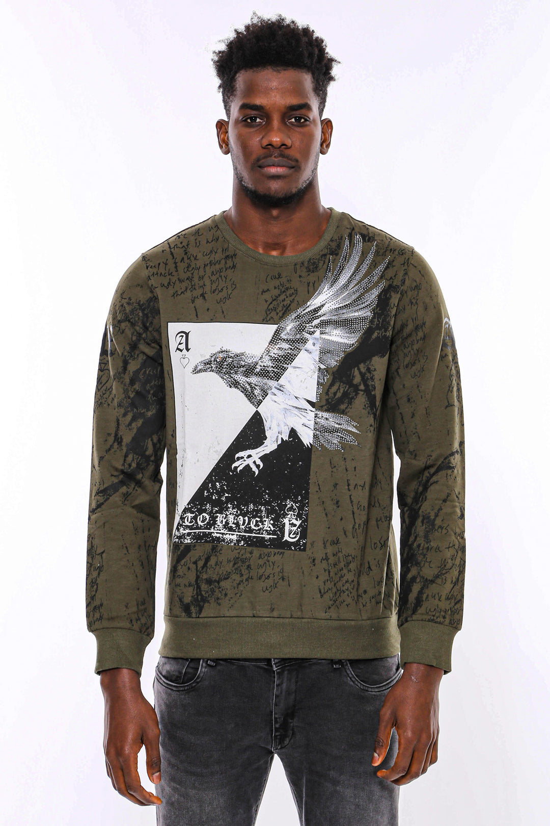 Felpa slim fit con fantasia verde scuro - Wessi