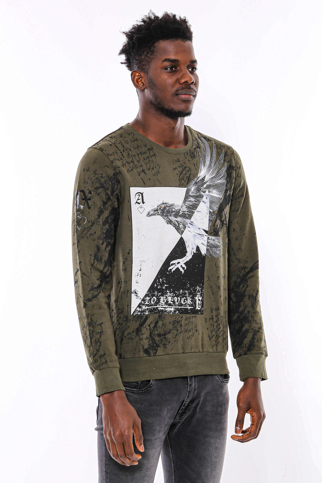 Felpa slim fit con fantasia verde scuro - Wessi