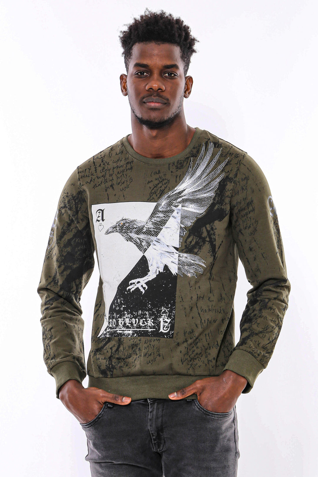 Felpa slim fit con fantasia verde scuro - Wessi