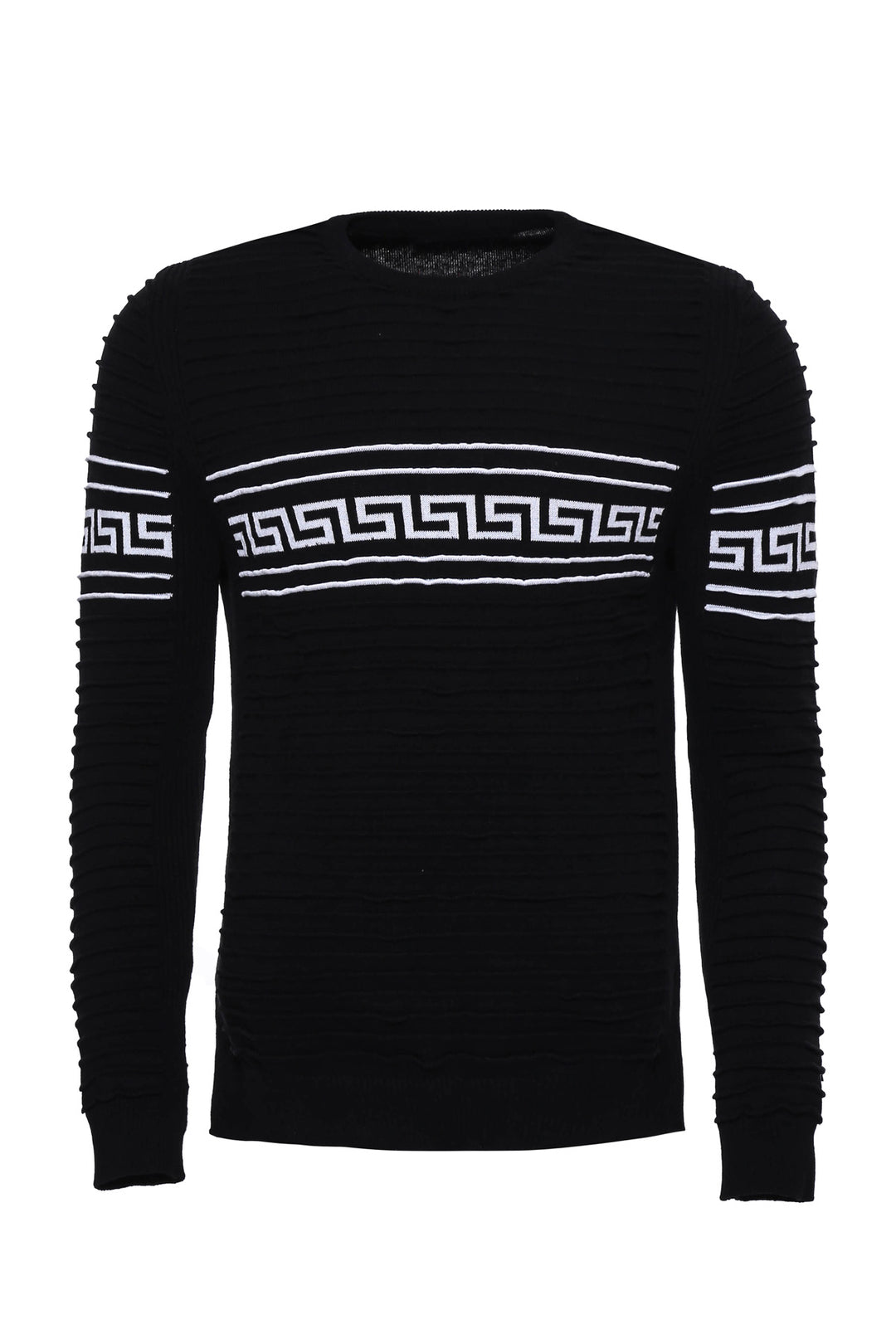 Crew Neck Knitwear Chest Patterned Over Black - Wessi