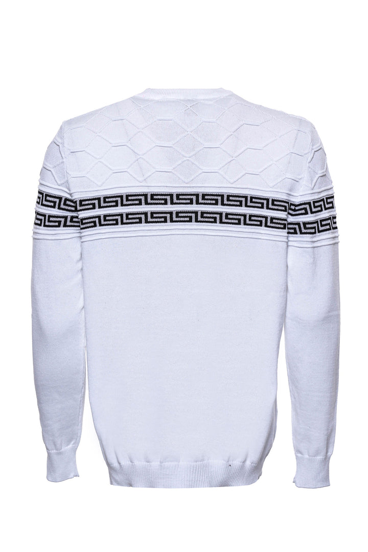 Circle Neck Knitwear Chest Patterned Over White - Wessi