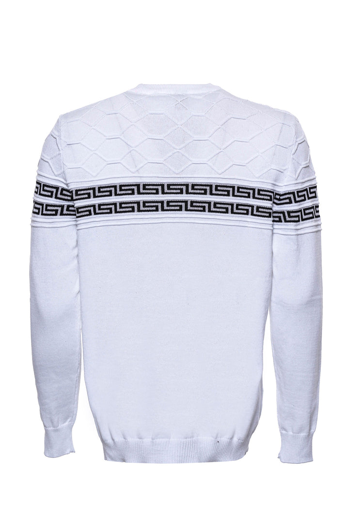 Tricot à col rond sur poitrine à motifs sur blanc - Wessi