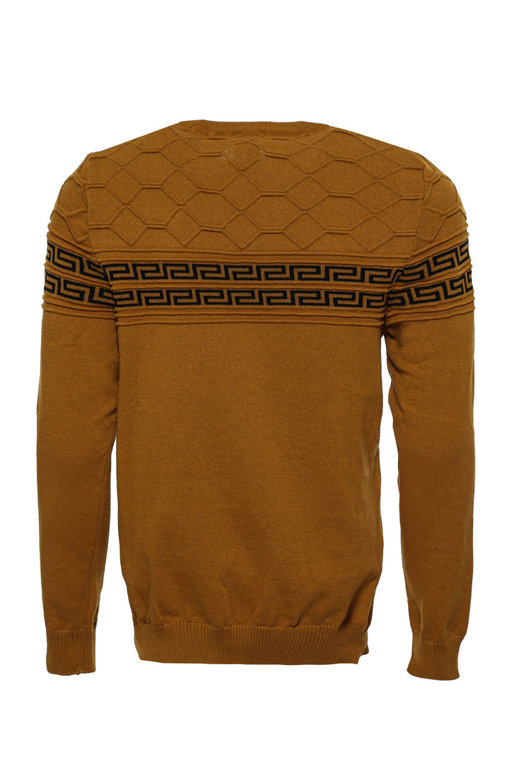 Crew Neck Knitwear Chest Patterned Over Camel - Wessi