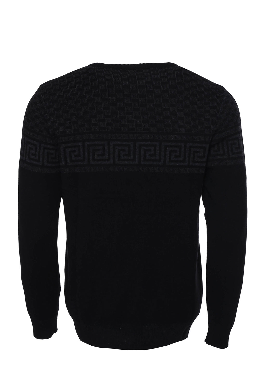 Crew Neck Knitwear Chest Patterned Over Black - Wessi