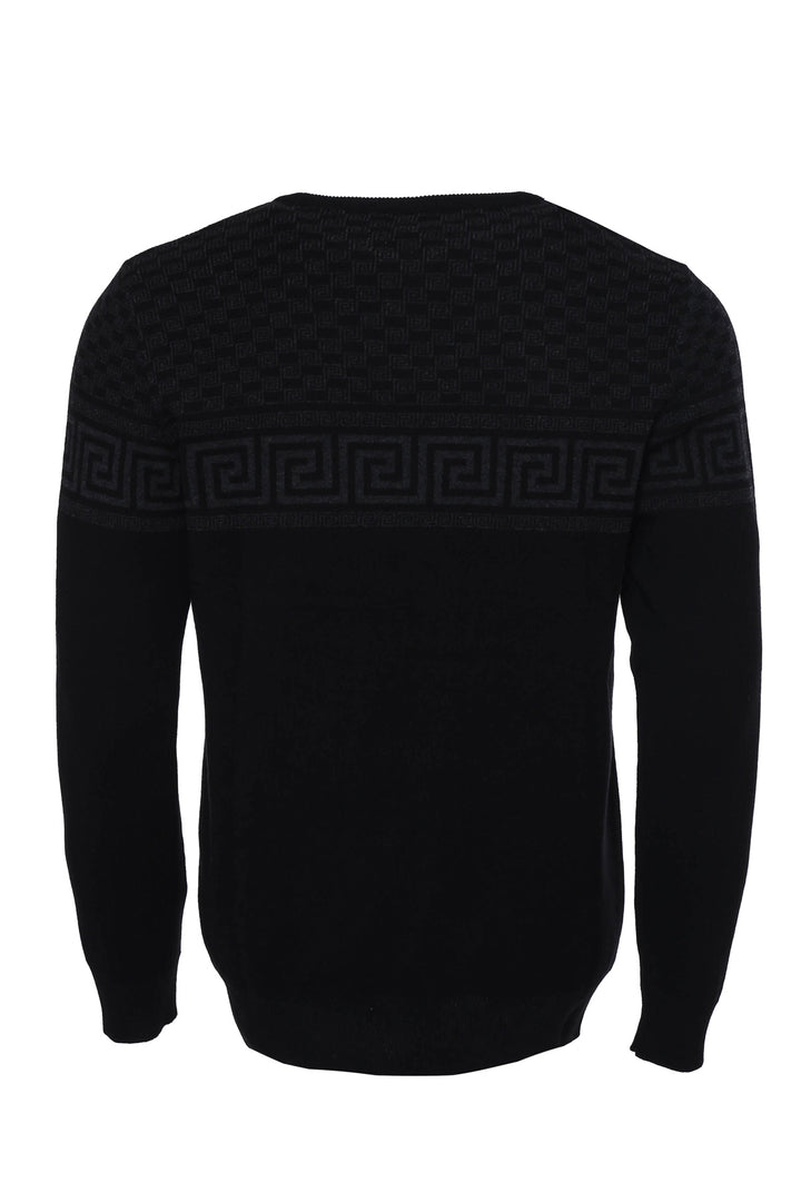 Pull ras du cou en tricot sur poitrine à motifs sur noir - Wessi